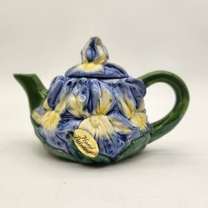 Papel Freelance Blue Yellow Iris Flower Miniature Teapot Hand Painted‎ Ceramic